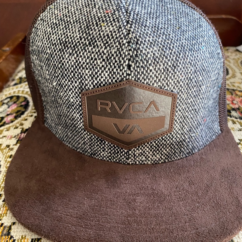 RVCA Heather Gray Front with Brown Suede Brim Trucker Hat